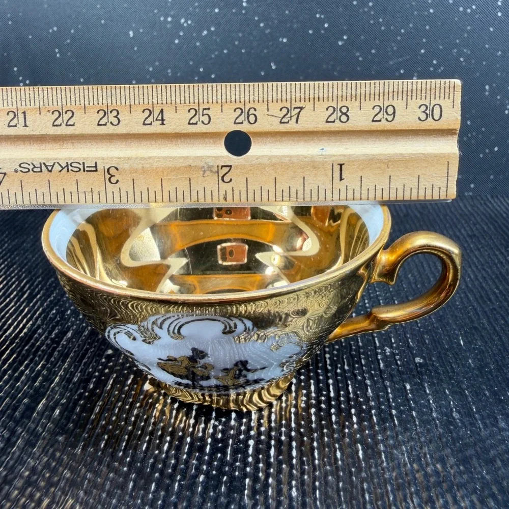 Bareuther Waldsassen Bavaria Gold Courting Couple Demitasse Cup Saucer Set VTG